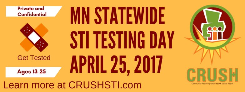 mnhealth's tweet photo. It's MN STI/STD Testing Day! Learn more and find a clinic near you: https://t.co/1BGHMAZpUp #STITestingDay #GetTested @CRUSHTwinCities https://t.co/tOcPdRWWq1