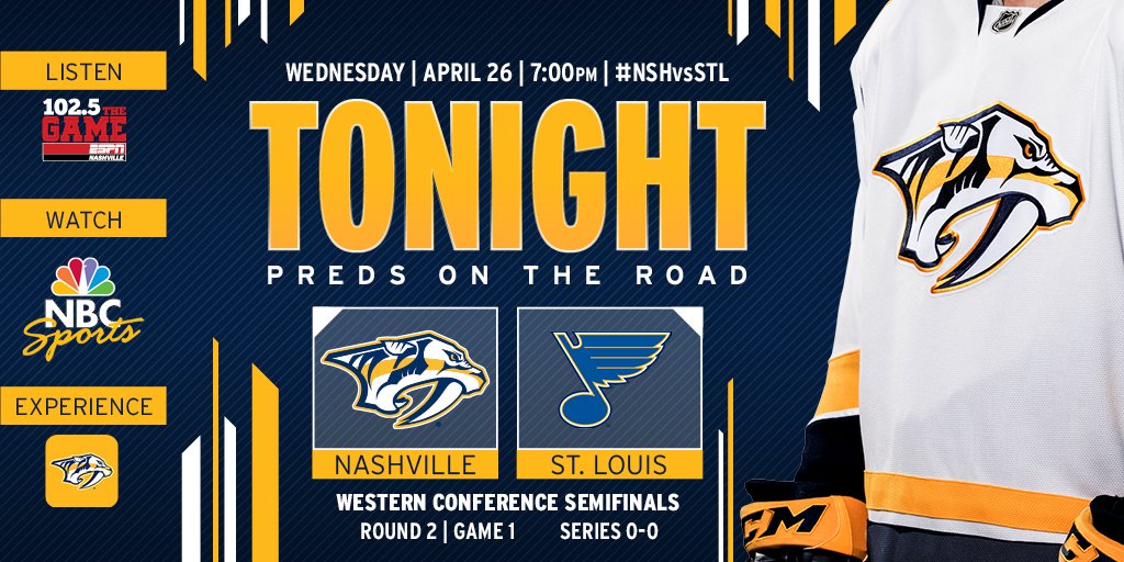 It's GAME DAY! Round 2 begins tonight. 👊  📺: @NBCSports 📻: @1025TheGame / #Preds app https://t.co/eUDzGPZjds