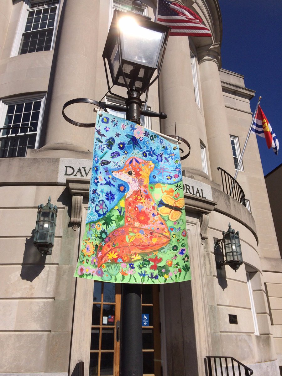 maggalini's tweet photo. Our school's Banner over Bath!  Our whole school worked on this. In honor of Dahlov Ipcar we took inspiration from her book Lost and Found. https://t.co/U5IasNY5yS