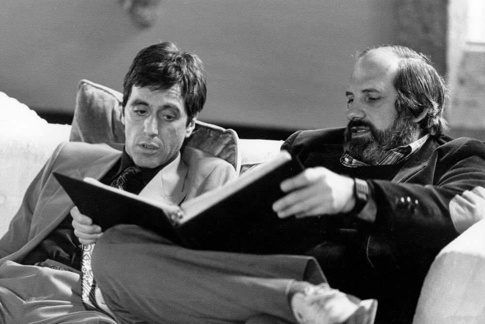 Happy birthday to the great Al Pacino, seen here w/ Brian De Palma filming \Scarface\ (1983): 