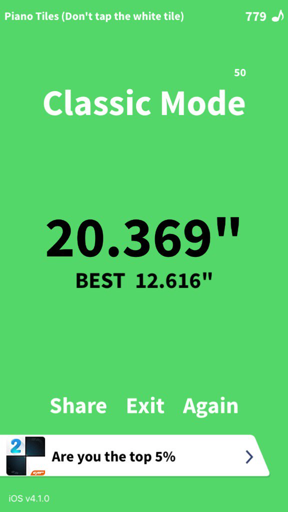 50 Classic Mode, 20.369" ! Who can beat me in <a href="/PianoTiles/">Don't tap the white</a> -> tiles.wan.liebao.cn/d
