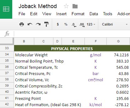 CheCalc's tweet photo. Google Sheet added for Joback Method at https://t.co/BVdURlyXFx https://t.co/txj7qiFHOI