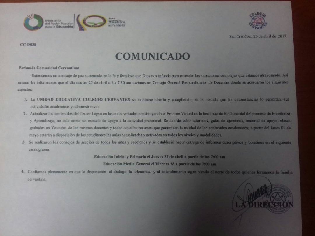 ecocervantes's tweet photo. COMUNICADO COLEGIO CERVANTES https://t.co/pUsrbGXt5p