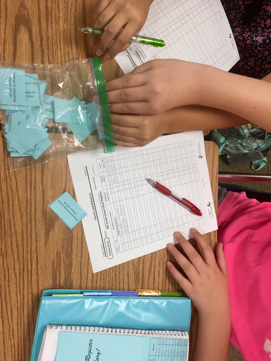 Learning life lessons with check registers! Money is engaging. #bjhnolimits