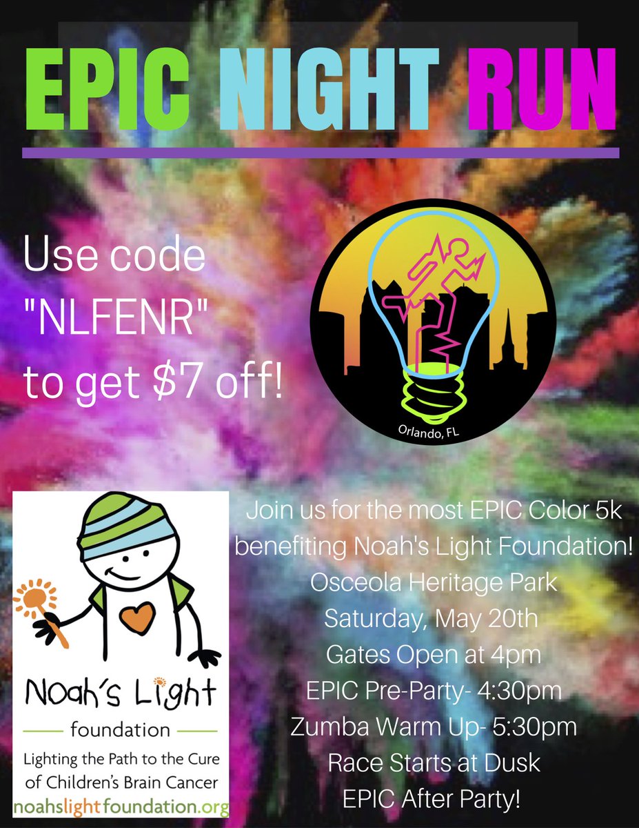 We are thrilled to be the charity partner for Epic Night Run Orlando! Use code "NLFENR" for $7 off! epicnightrun.com/locations/epic…