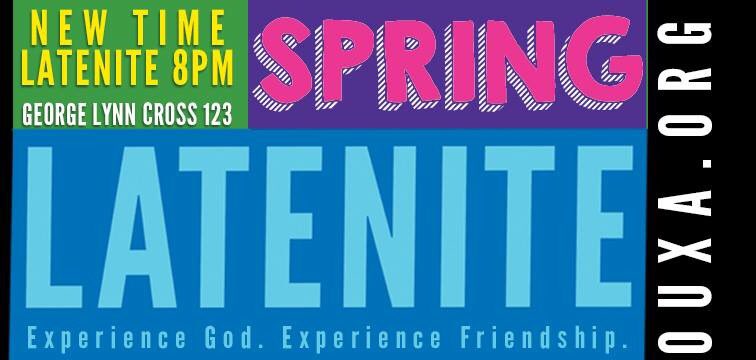 OUChiAlpha's tweet photo. Tonight is the LAST Latenite of the semester! Be sure to drop by GLC @8 to worship with us! https://t.co/0gynL2wk4o