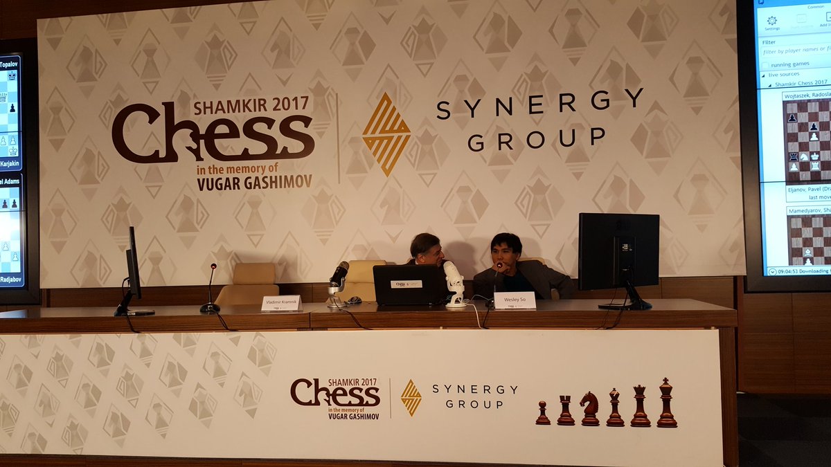 Chess__News's tweet image. #shamkirchess2017 Уэсли Со в пресс-центре, Крамника нет.