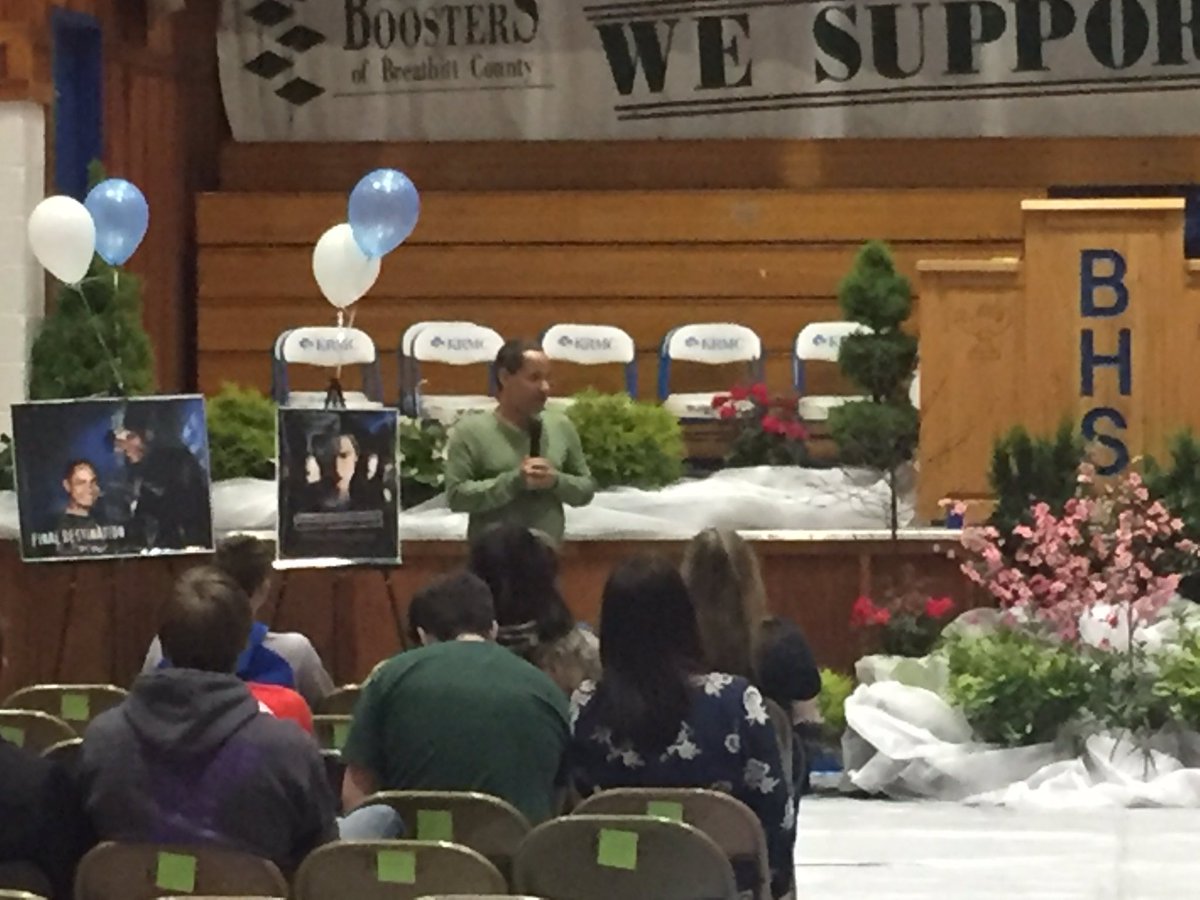 BreathittProud's tweet photo. Breathitt High alum Jeffery Reddick author creator of the film Final Destination speaking to the seniors of Breathitt County https://t.co/UTlSDdEtz6
