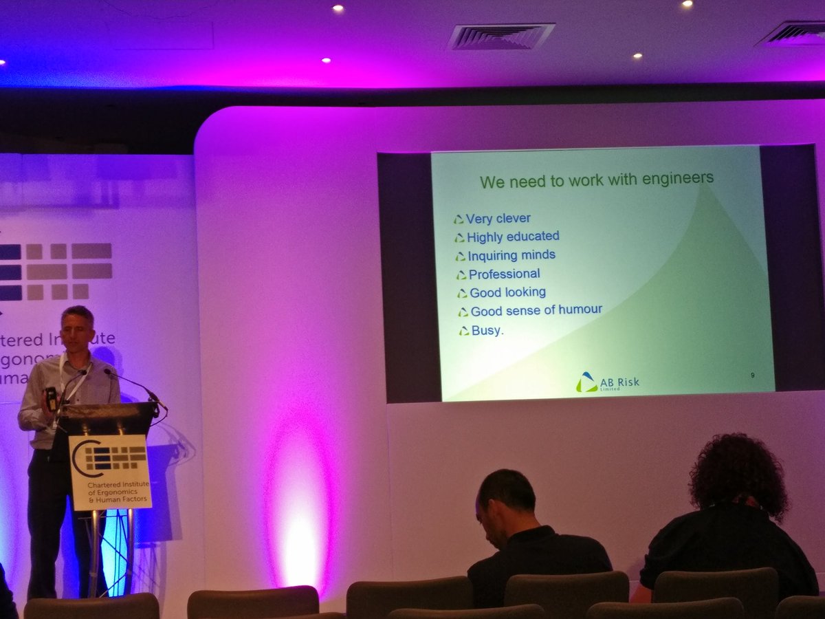 KyleWilsonPhD's tweet photo. Andy Brazier from AB Risk makes a good case for working with engineers #ErgsHF2017 #humanfactors https://t.co/2OZRQCyde8