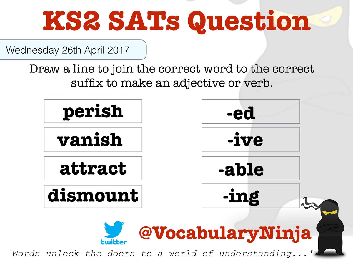 VocabularyNinja's tweet photo. Suffix and word class SATs questions for Wednesday. 3rd will follow tomorrow morning along with KS1 and KS2 Word of the Day! 🙅🏽‍♂️🙅🏿🙅‍♂️🙅🏻RT https://t.co/2MfQmXREgE