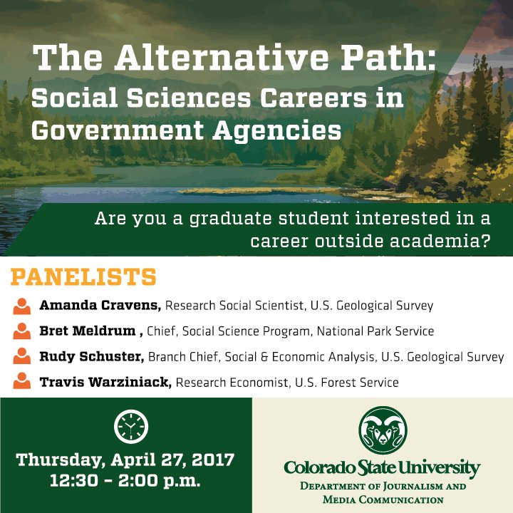 Looking for a social science career outside of academia? 🤔 Check out this great panel on 4/27 in LSC 376 from 12:30 - 2pm!