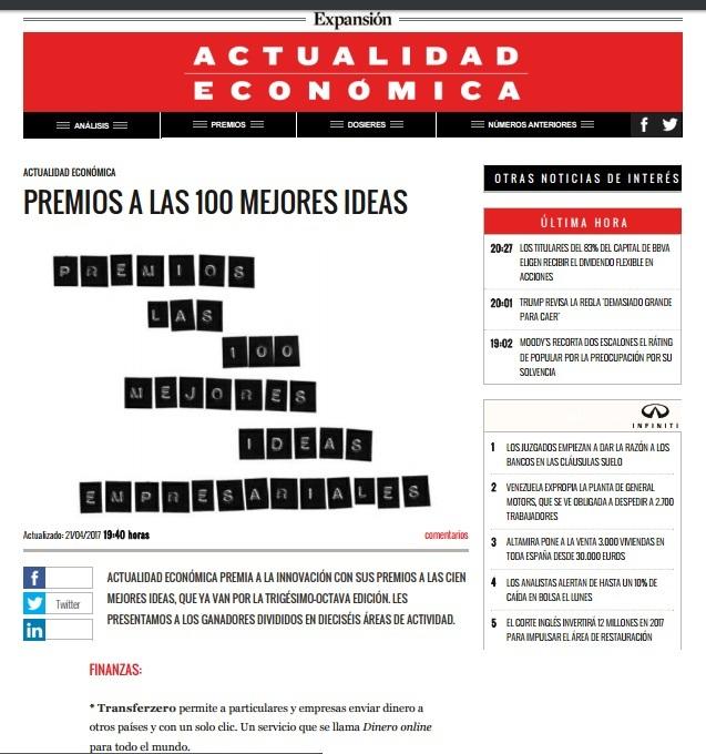 TransferZero's tweet photo. TransferZero - Premio a las 100 mejores ideas de Actualidad Económica.
#MakeMeFeed #ActualidadEconómica #TransferZero
#Expansión #fintech https://t.co/5XMvc8d7nF