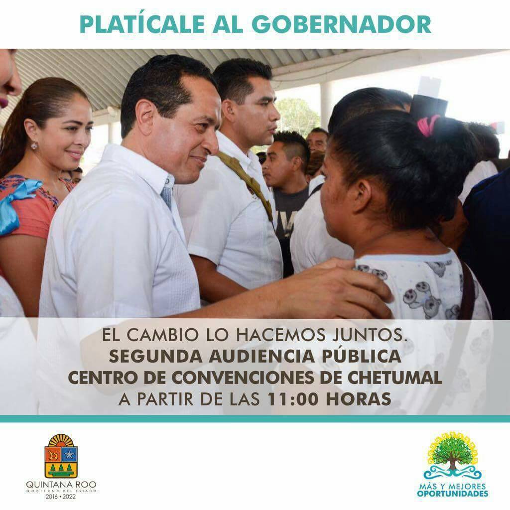 CarlosJoaquin's tweet photo. Ven al Centro de Convenciones de Chetumal y #PlatícaleAlGobernador. Participa en la audiencia pública del Gobernador @CarlosJoaquin https://t.co/B1fIGcNdkU