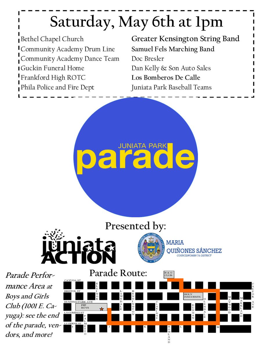 JuniataAction's tweet photo. Start counting down the days, Juniata Park's parade is almost here! https://t.co/jjwkwmMtbi
