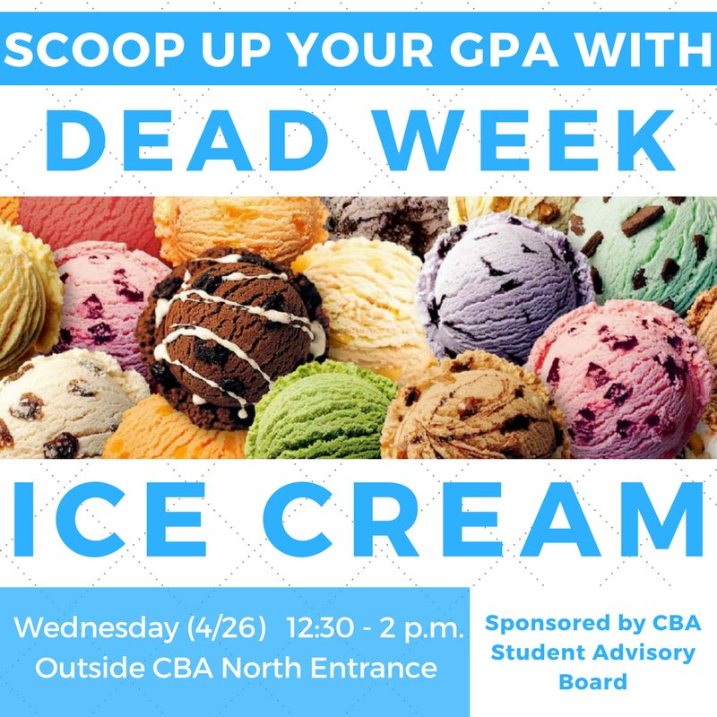 NebraskaBSAB's tweet photo. Scoop up your GPA with free dead week ice cream outside of CBA this Wednesday from 12:30-2 p.m.🍦🍦#UNLCBA https://t.co/RJvDK3tq8z