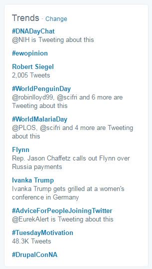 GeneticsSociety's tweet photo. Hey #DNADayChat, we're #1 on the trending list! #DNADay17 https://t.co/gaz2lCSIKy