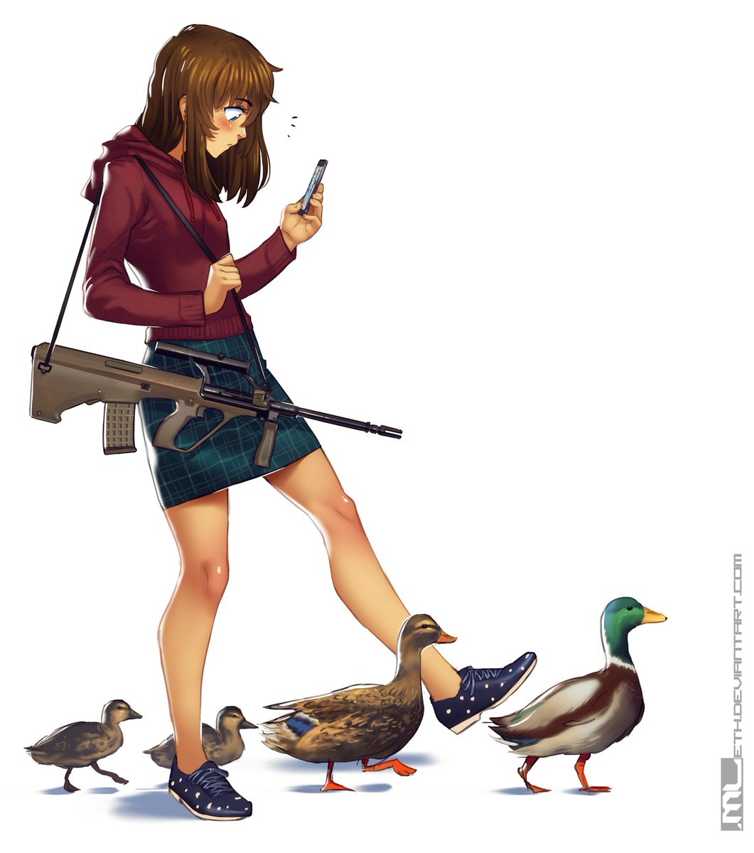 HarxMLeth's tweet photo. Brooke has an unexpected encounter! I hadn't drawn the AUG yet so here we are. Also she's not killing them ducks, don't worry! #drawing https://t.co/9j4of17ilH