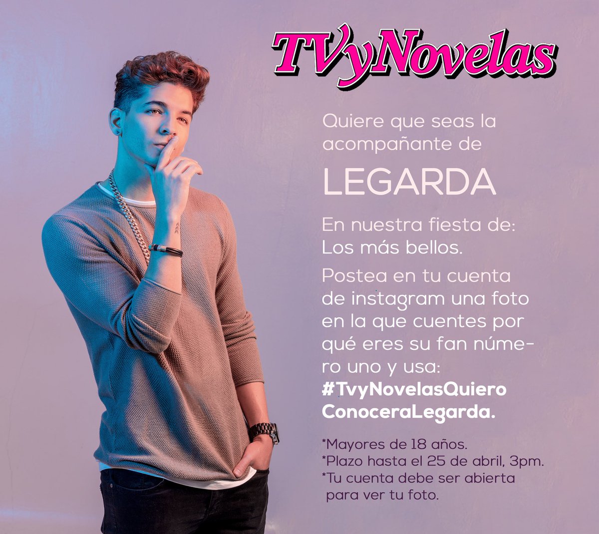 Legarda's tweet photo. La verdad es que no tengo novia.. por eso quiero que una de mis bellas fans me acompañe a esta fiesta de @tvynovelas 😏 https://t.co/JZ1k8gbwLl