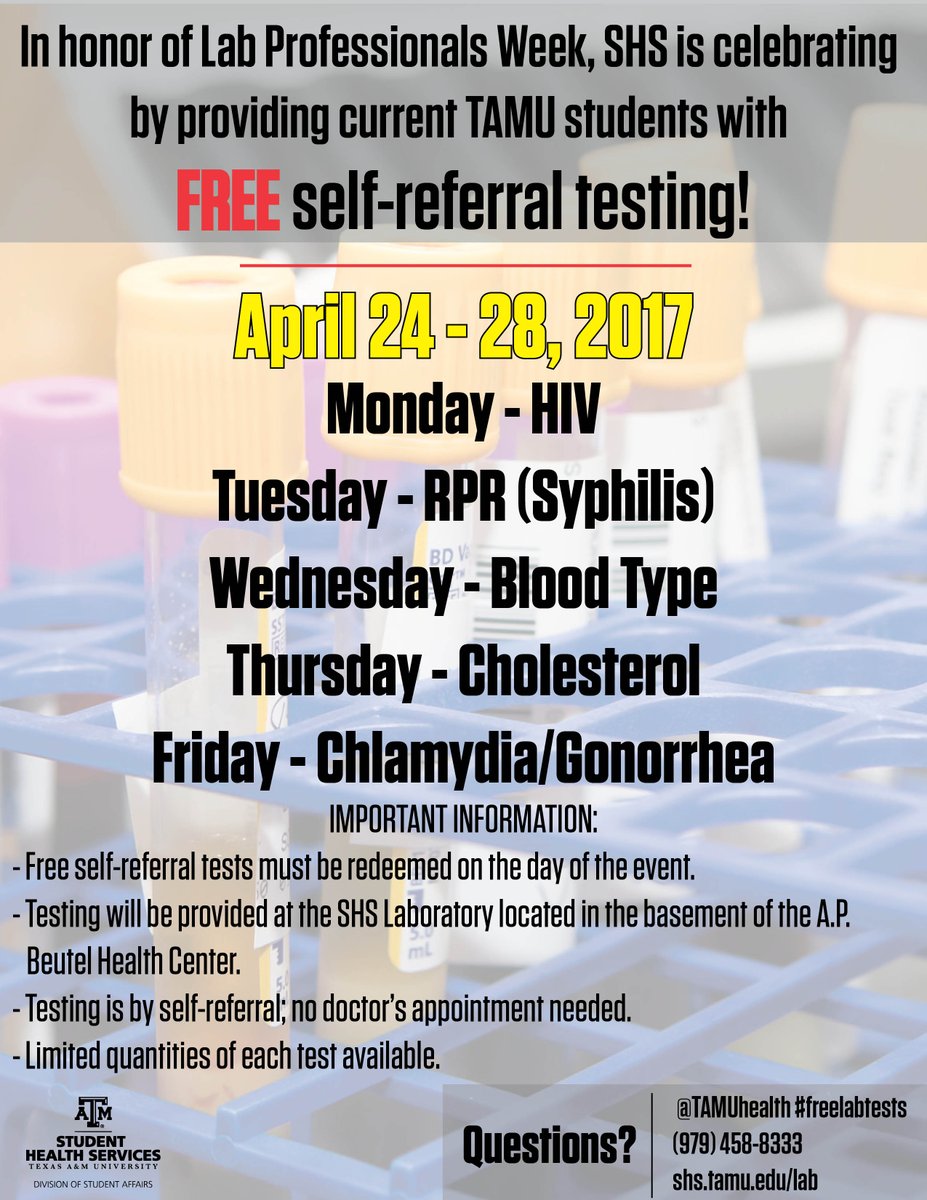 tamuUHS's tweet photo. Any sexually active person can get syphilis through unprotected vaginal, anal, or oral sex. Have you been tested? #freelabtests https://t.co/h4xWJL2Y8O