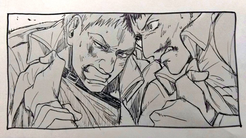 ペンの練習その41
訓練(?)

ライナーと渡り合えるのはベルトルト位だと思われます、104期の中では。

ミカサは論外😃 