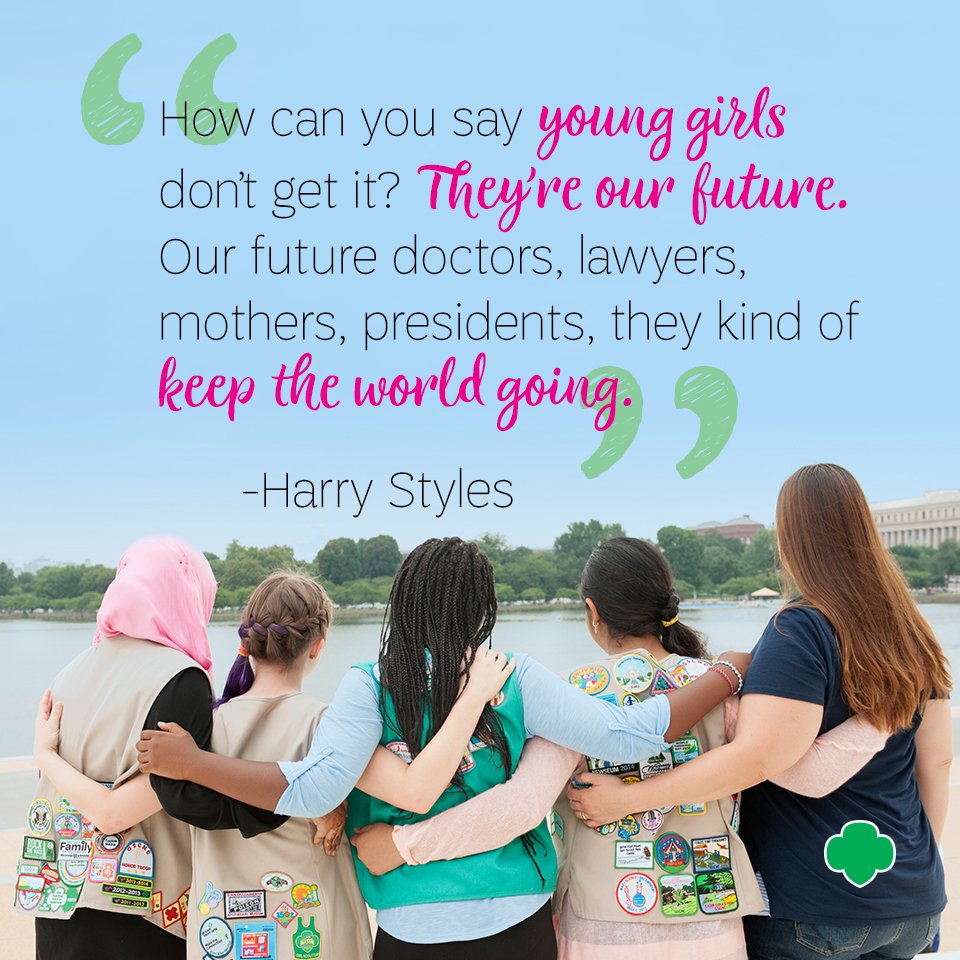girlscouts's tweet photo. Hey, @Harry_Styles! Keep advocating for girls. They are our future!  #LateLateStyles https://t.co/BoF9ZwJyy0