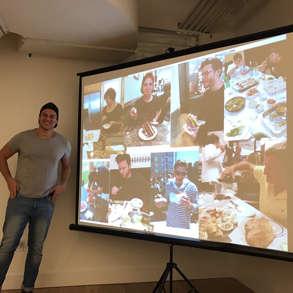 allisonrstew's tweet photo. @Foodie_Trip founder Matan showing off his family foodie pride-Last founders story @foodXhealth ! https://t.co/LyPmNA6vMs
