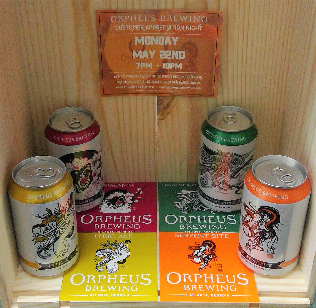 WhatsNewAtDPS's tweet photo. Good beer AND good art?! I'll certainly appreciate THAT on May 22.
@orpheusbrewing #DontLookBackOB #craft #ATLbeer https://t.co/KfsFUvDisA