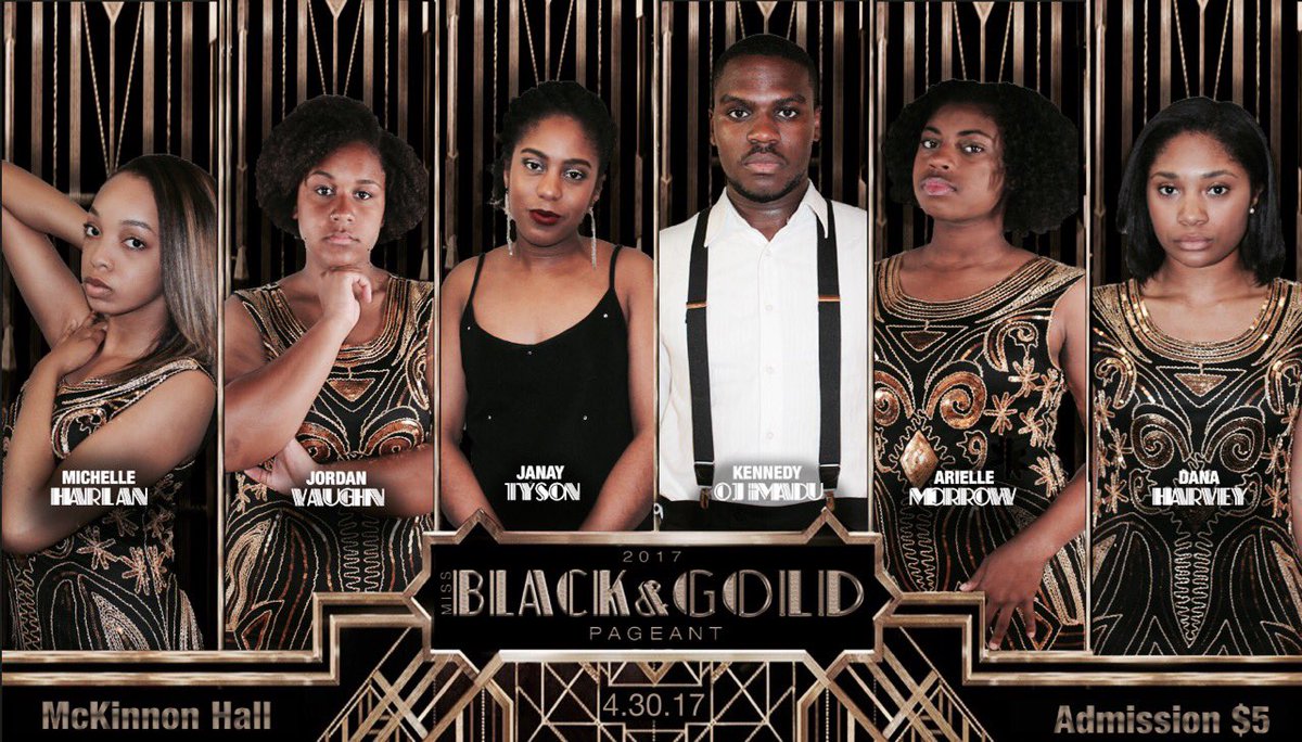SiggyDAlphas's tweet photo. Next Sunday in McKinnon Hall! Which one of our lovely four ladies will be crowned the winner? Get your tickets now! #MissBlackAndGold2017 https://t.co/OO0BUa0ORc