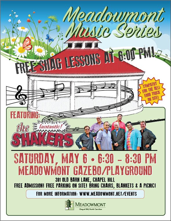 MEADOWMONT (@meadowmontch) on Twitter photo MAY 6th @ 6pm! FREE music by The Fantastic Shakers! FREE Shag Dancing lessons! FREE parking! <a href="/Sympathy4Deli/">Sympathy4Deli</a> on site! meadowmont.net/events/ MAY 6th @ 6pm! FREE music by The Fantastic Shakers! FREE Shag Dancing lessons! FREE parking! <a href="/Sympathy4Deli/">Sympathy4Deli</a> on site! meadowmont.net/events/