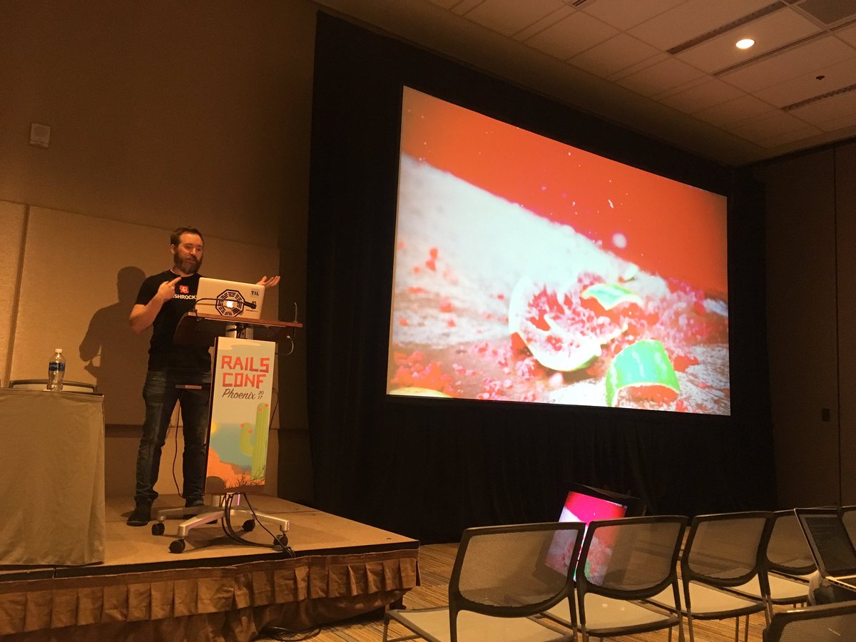 Here's <a href="/jwworth/">Jake Worth</a> talking about shredding some melons. And testing legacy code. #RailsConf
