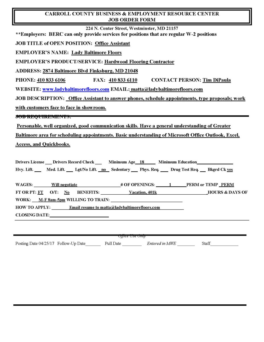 Berc On Twitter Help Wanted Office Assistant Open Position