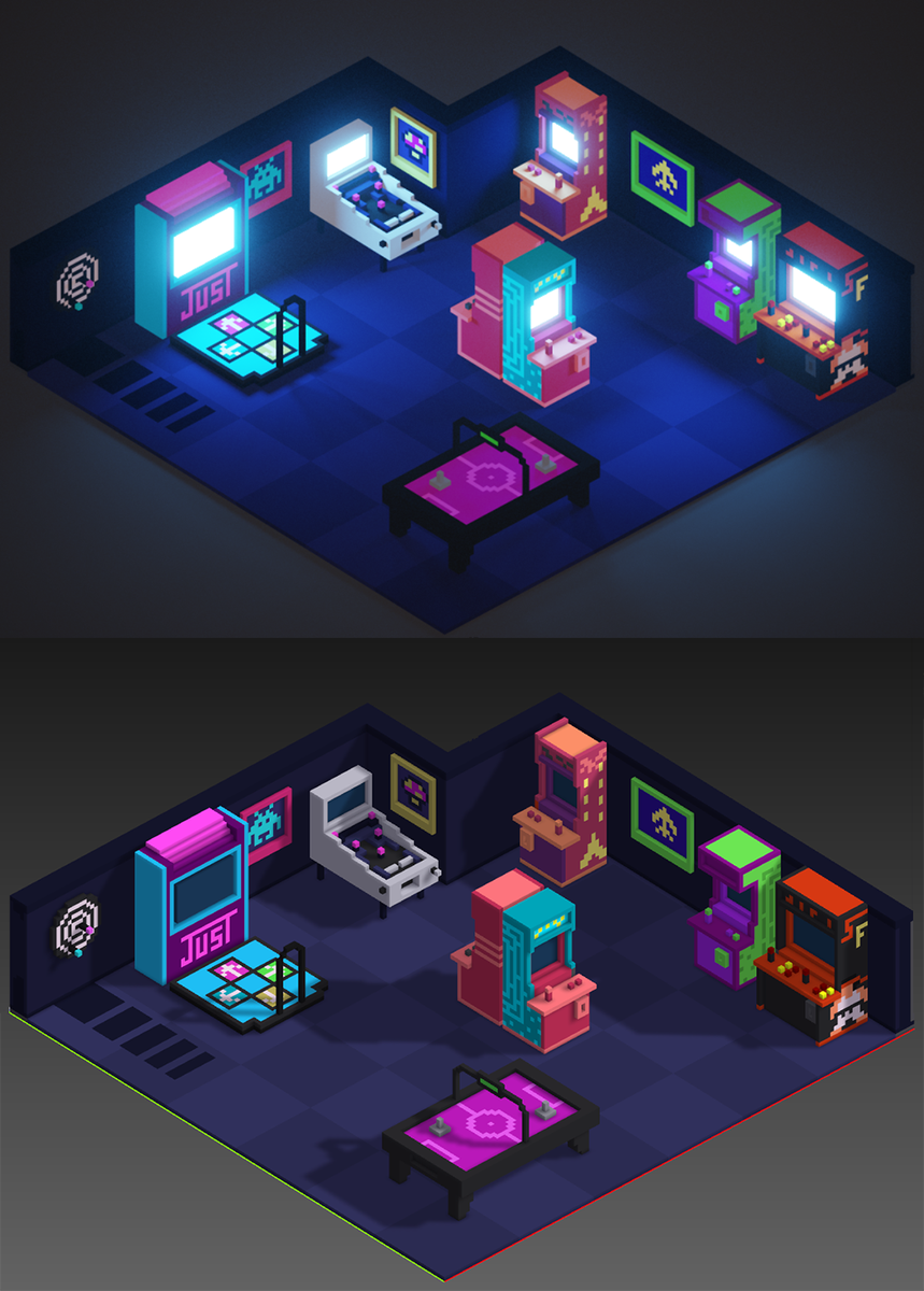 danielmerkel's tweet photo. Arcade room in voxel! #magicavoxel #voxel @indiedev  #gamedev #voxelart https://t.co/SaplDsELgP