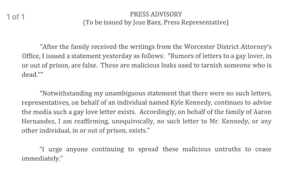 Statement from Aaron Hernandez attorney Jose Baez on Kyle Kennedy