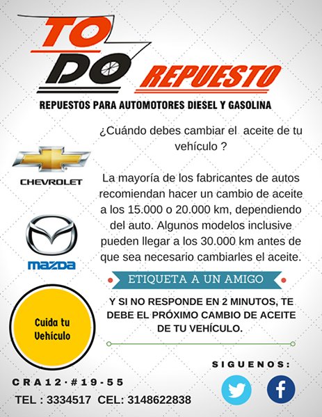 todorepuestoper's tweet photo. ¡NUESTRA ESPECIALIDAD SU VEHÍCULO!
#Pereira #Repuestos #Colombia #Lecumplimosalcampo 
https://t.co/mZcEpCrVqL https://t.co/UeuNkj0eG1