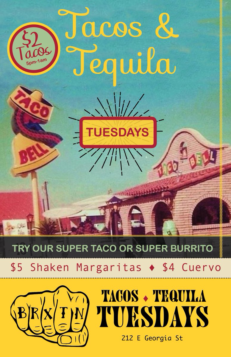 Tacos + Tuesdays = tasty specials here at the Brixton tonight! #EastVan