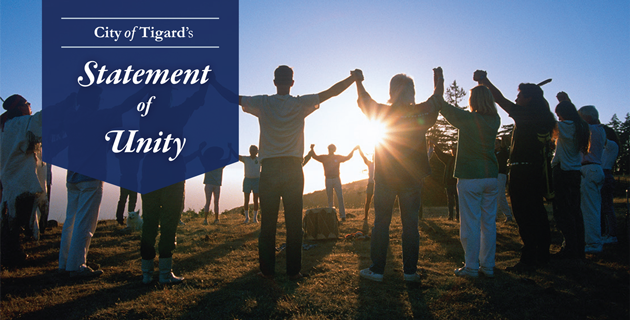 TigardOR's tweet photo. Statement of Unity: 
The city is committed to providing a safe, welcoming and respectful environment. https://t.co/LUW8JiTG1B https://t.co/h34LmltT8s