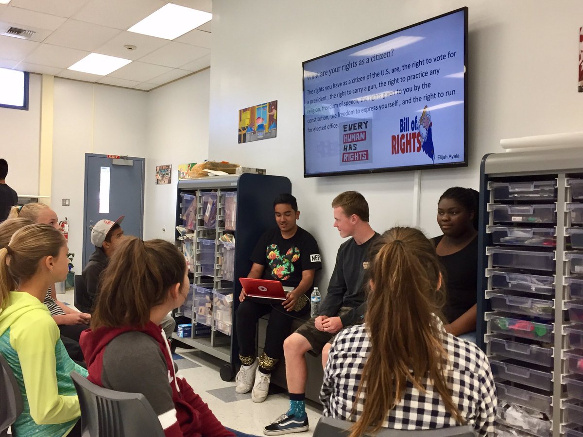 ACarmodyHistory's tweet photo. 8th grade hosted "Citizenship Training" to teach 6th graders how to be a model citizen w/ creative projects #IntheBullPen @MonteVistaPVSD https://t.co/CkUkx5u1uc