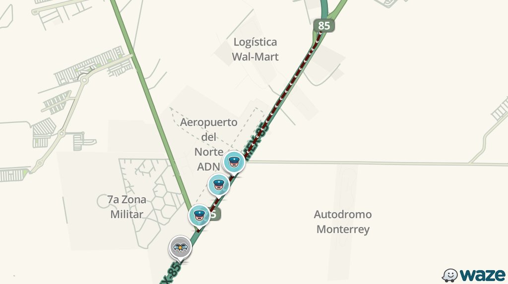 Evita MEX-85 #TraficoACIRMonterrey. Estarías atrapado 32m más de lo normal waze.com/es/irregular_t…