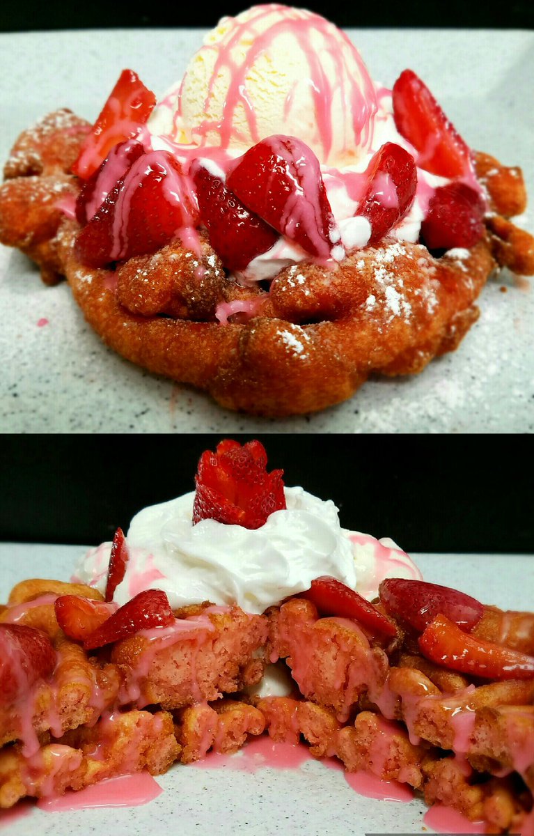 Changing da game how funnels r made! STRAWBERRIES SUPREME! <a href="/GAFoodieFest/">GreatAmericanFoodie</a>  #funnelcake #strawberry #dessert #sugar #icecream  #foodie #yummy