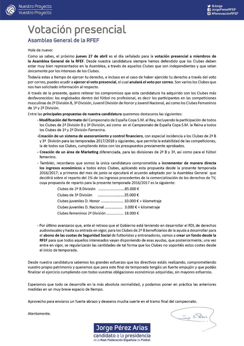 Os recordamos principales y más inmediatos compromisos de nuestra candidatura con el fútbol modesto #RenovaciónRFEF 👇