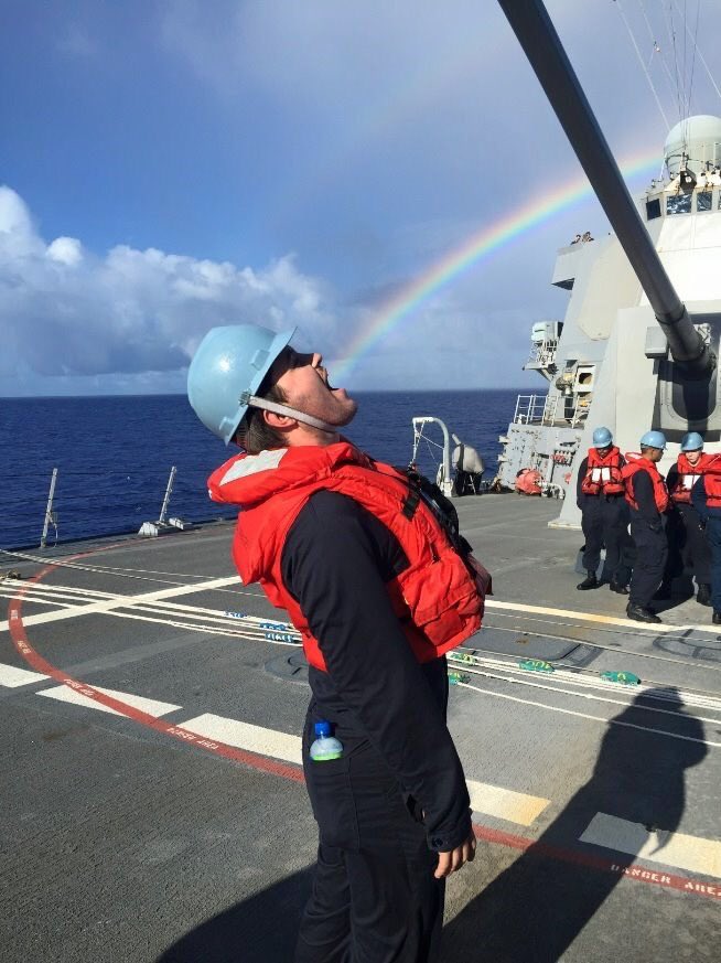 #IWasHappiestWhen A friend of mine threw up a rainbow during a long Replenishment at Sea. #usnavy #usschafee #ddg90