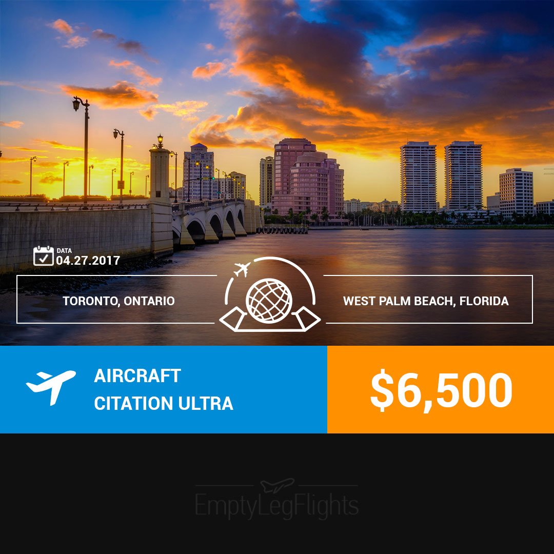 EmptyLegSearch's tweet image. #emptylegflights #Toronto #Ontario #Canada #Florida #WestPalmBeach #WestBeach #WestPalm #PalmBeach #plane #business emptylegflights.info/flights/281