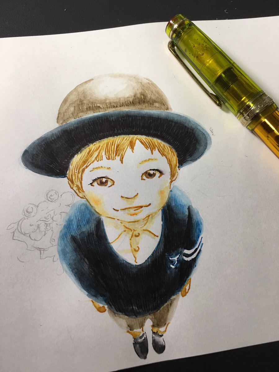 サトウヒロシ 画家 Twitterren プレゼント用万年筆画 久しぶりの人物だけど楽しいのぅ 万年筆イラスト部
