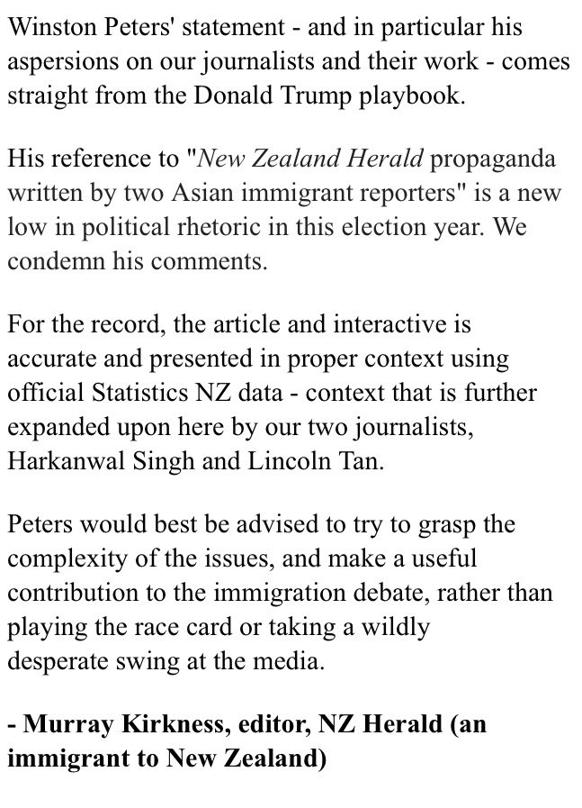 ShayneCurrieNZH's tweet photo. A statement from @nzherald editor @MurrayKirkness https://t.co/3JqaoqDeRP