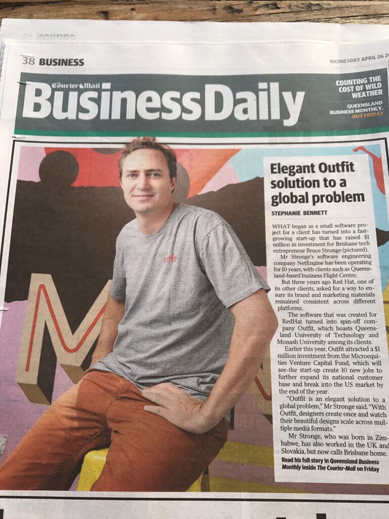 LipmanJustin's tweet image. @brucestronge looking good on the front of the Courier Mail @Outfitio #startupaus #EVPFam