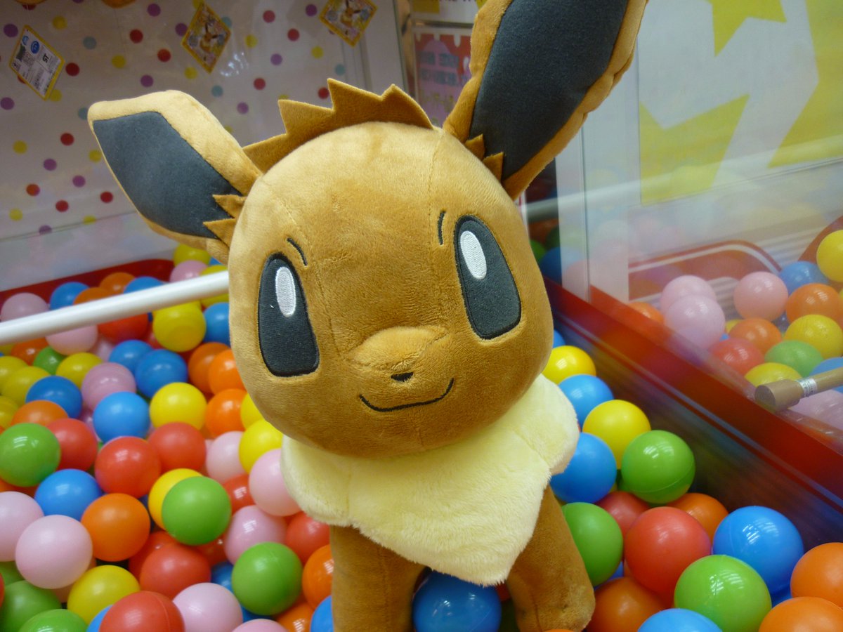 おたいち 三重本店 アミューズ部門 最新入荷景品 ポケモン でっかいイーブイ 初代御三家 ピカチュウマスコット イーブイ 先週来たブースターとシャワーズと比べて 明らか大きいんですよ 大きさ伝わってるかな 寝てる方は数が少なく