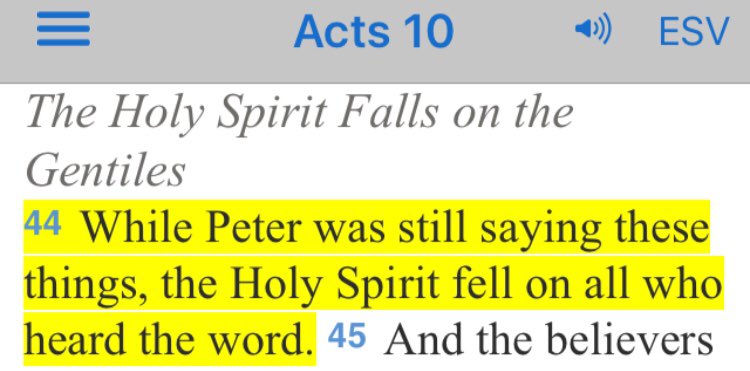 BethMooreLPM's tweet image. I love this: the Holy Spirit interrupts Peter's sermon mid-sentence by falling on the group. God ain't gotta wait for no altar call to fall.