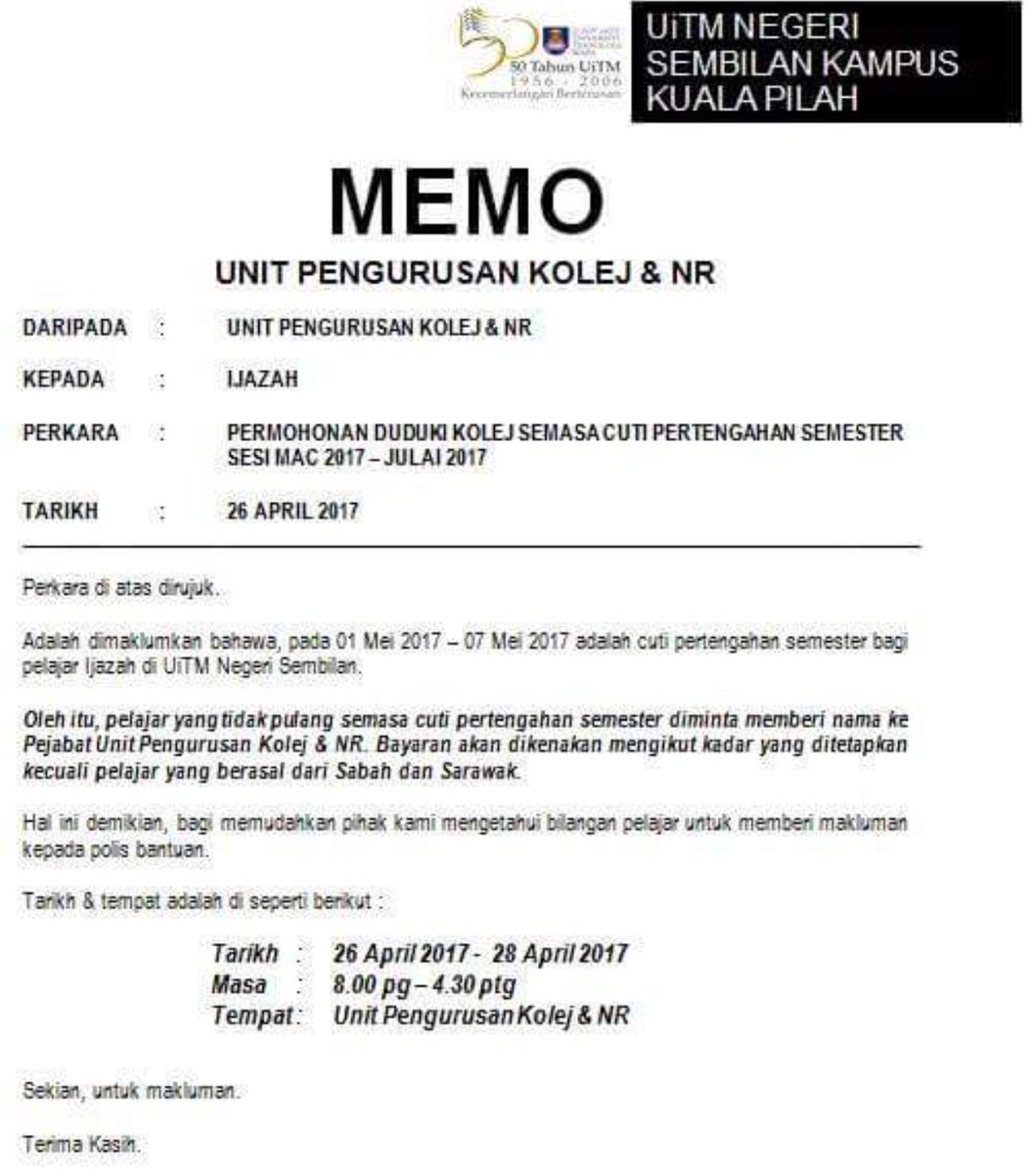 Surat Permohonan Cuti Pelajar - Rasmi Ro