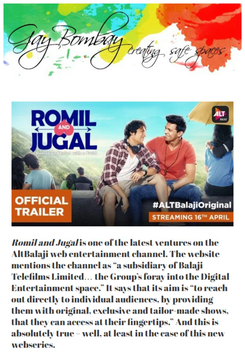 alpa_turakhia's tweet image. #RomilAndJugal from @EktuEkta&apos;s @altbalaji gets yet another thumbs up! 
@gaybombay @RSiddhartha7 #ManrajSingh @nupurasthana