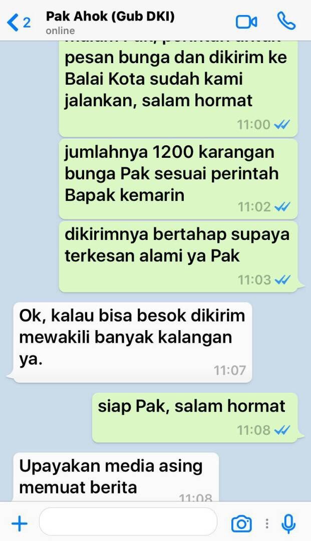 Heboh, Beredar Skrinsyut WA Kiriman Bunga Untuk Ahok Adalah Settingan Heboh, Beredar Skrinsyut WA Kiriman Bunga Untuk Ahok Adalah Settingan